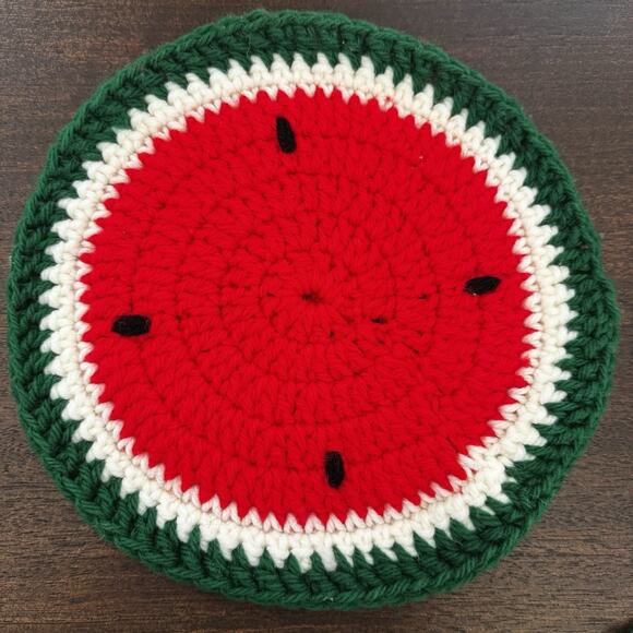 Vintage 3 Handmade Watermelon Crocheted Knit Hot Pad Potholder Trivet Farmhouse - Picture 4 of 12